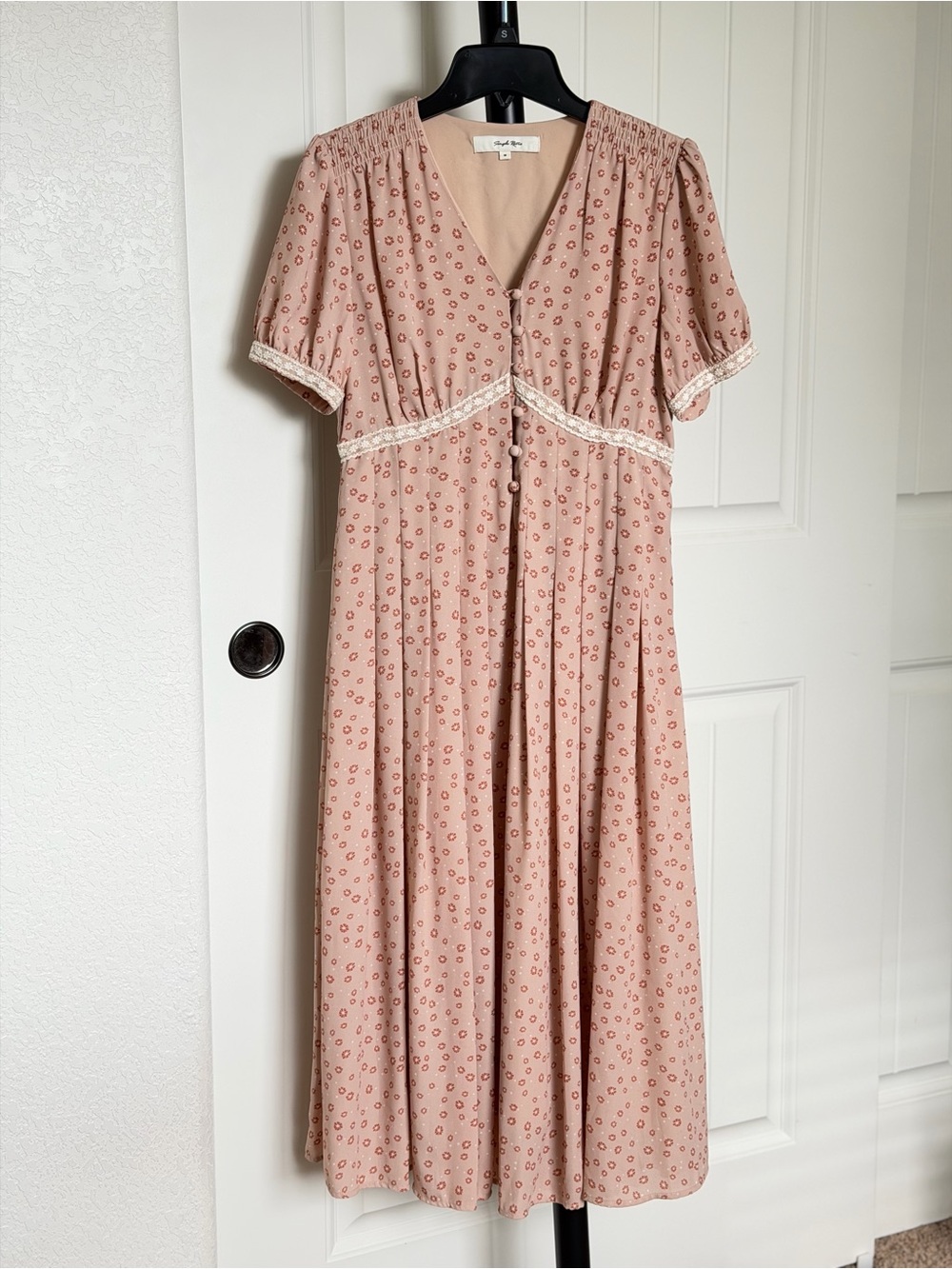 Dusty Rose Maxi Dress with Lace Trim